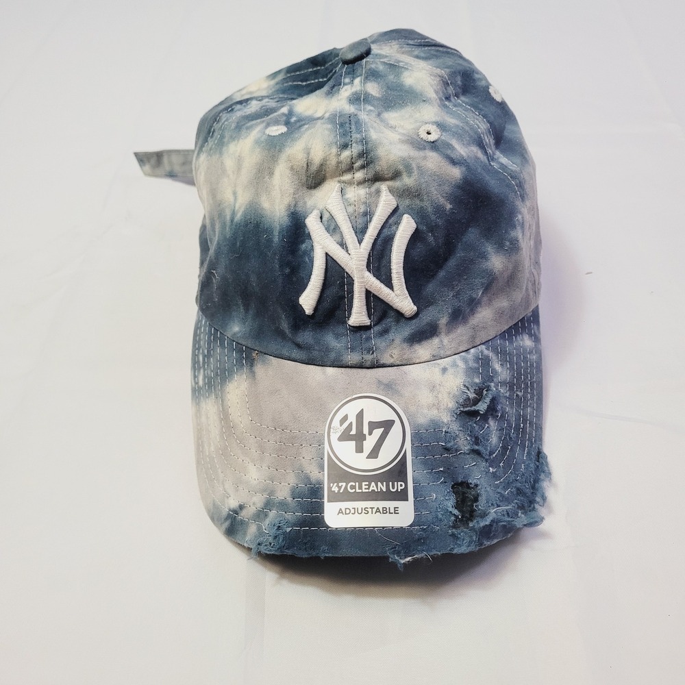 '47 Brand Unisex NY Yankees Clean Up Hat OSFM Blue Tie Dye Distressed Cap